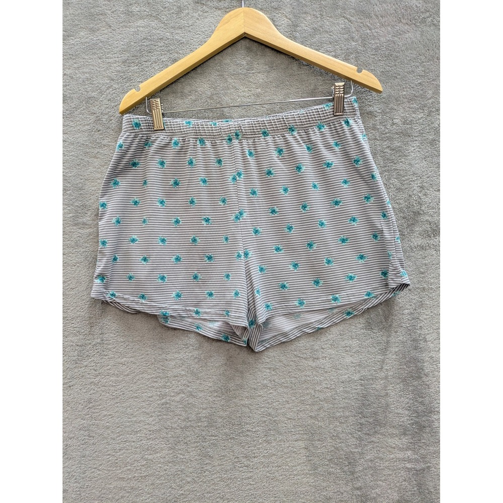 Cottagecore Pajama Shorts Womens Large Gray Striped Teal Floral Loungewear